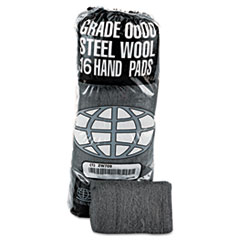 Industrial-Quality Steel Wool Hand Pad, #0 Fine, 16/PK, 12