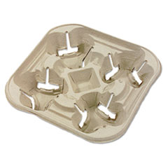 StrongHolder Molded Fiber Cup Tray, 8-22oz, Four Cups,
