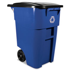 Brute Recycling Rollout Container, Square, 50gal, Blu