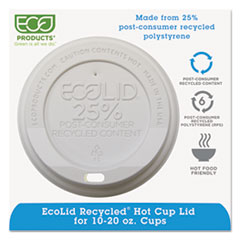 EcoLid 25% Recy Content Hot Cup Lid, White, F/10-20oz,