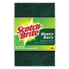 Heavy-Duty Scour Pad, 3 4/5&quot; x 6&quot;, Green, 3/Pack