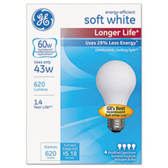 Energy-Efficient Halogen
Bulb, A19, 43 W, Soft White
4/Pack