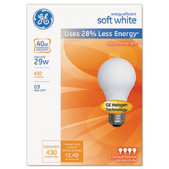 Energy-Efficient Halogen
Bulb, A19, 29 W, Soft White,
4/Pack