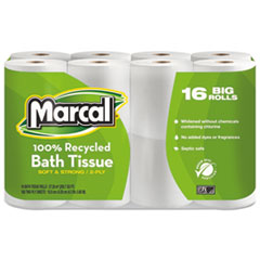 100% Recycled Two-Ply Bath Tissue, White, 96 Rolls/Carto