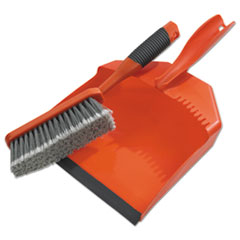 Dust Pan &amp; Brush Set,
Plastic, 9 1/2&quot; Wide, 6 1/2&quot;
Handle, Black/Orange