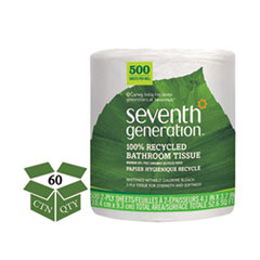 100% Recycled Bathroom Tissue, 2-Ply, White, 500