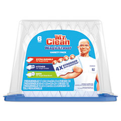 Magic Eraser Foam Pad, 2 2/5&quot;
x 4 3/5&quot;, Variety Pk,
White/Blue, 6/Pk, 3 Pks/Ctn