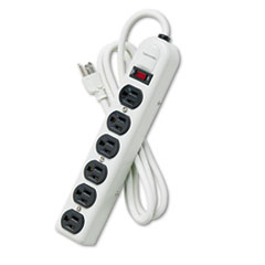 Six-Outlet Metal Power Strip, 120V, 6ft Cord, 12 3/16 x 2