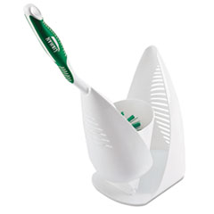 Premium Angled Toilet Bowl Brush and Caddy, Green/White,