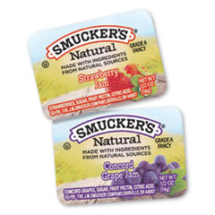 Smuckers 1/2 Ounce Natural
Jam, 0.5 oz Container, Grape;
Strawberry, 200/Carton