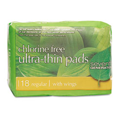 Chlorine-Free Ultra Thin Pads with Wings, Regular, 18/Pack,