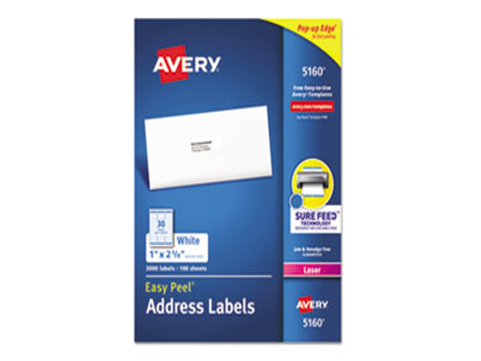 AVERY PRODUCTS EASY PEEL WHITE
ADDRESS LABELS W/SURE FEED
TECHNOLOGY, LASER PRINTER, 1 X
2.63, WHITE, 30/SHEETS, 100
SHEETS/BOX
