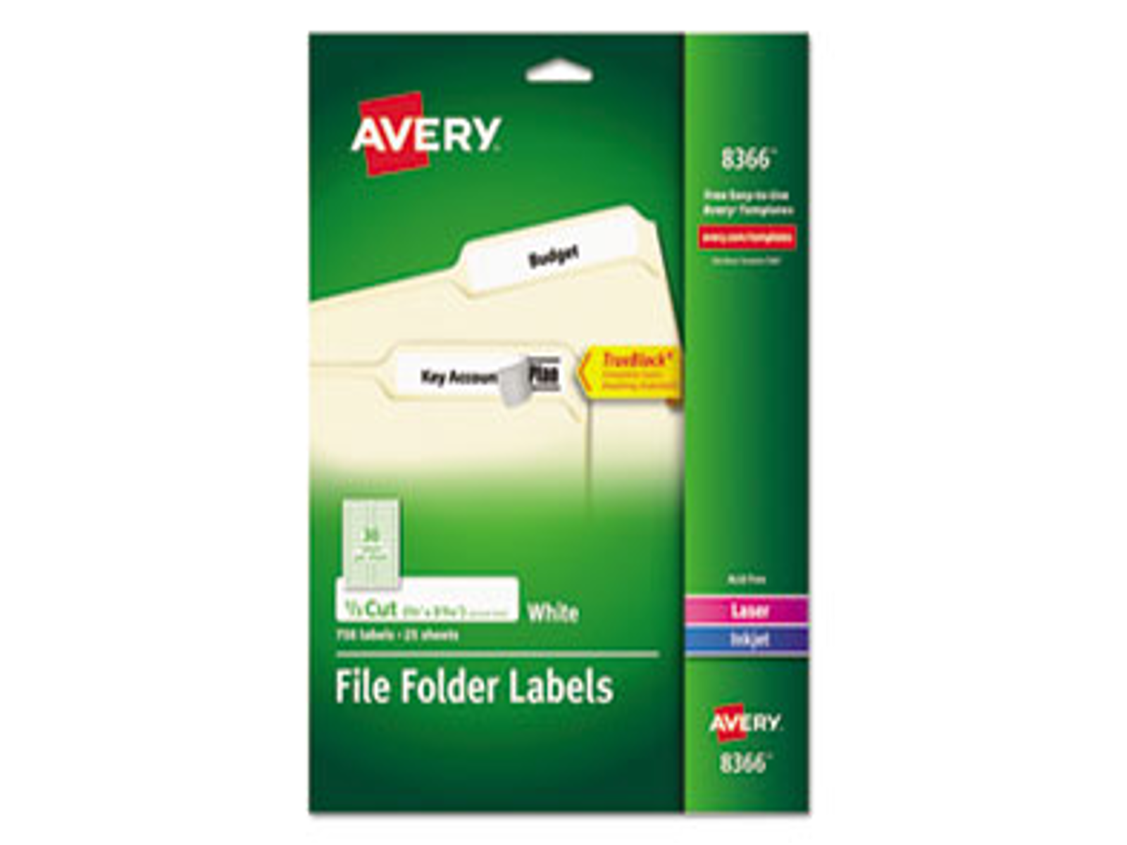 AVERY PRODUCTS PERMANENT
TRUEBLAOCK FILE FOLDER LABELS
WITH SURE FEED TECHNOLOGY 0.66
X 3.44, WHITE, 30/SHEET, 25
SHEETS/PACK