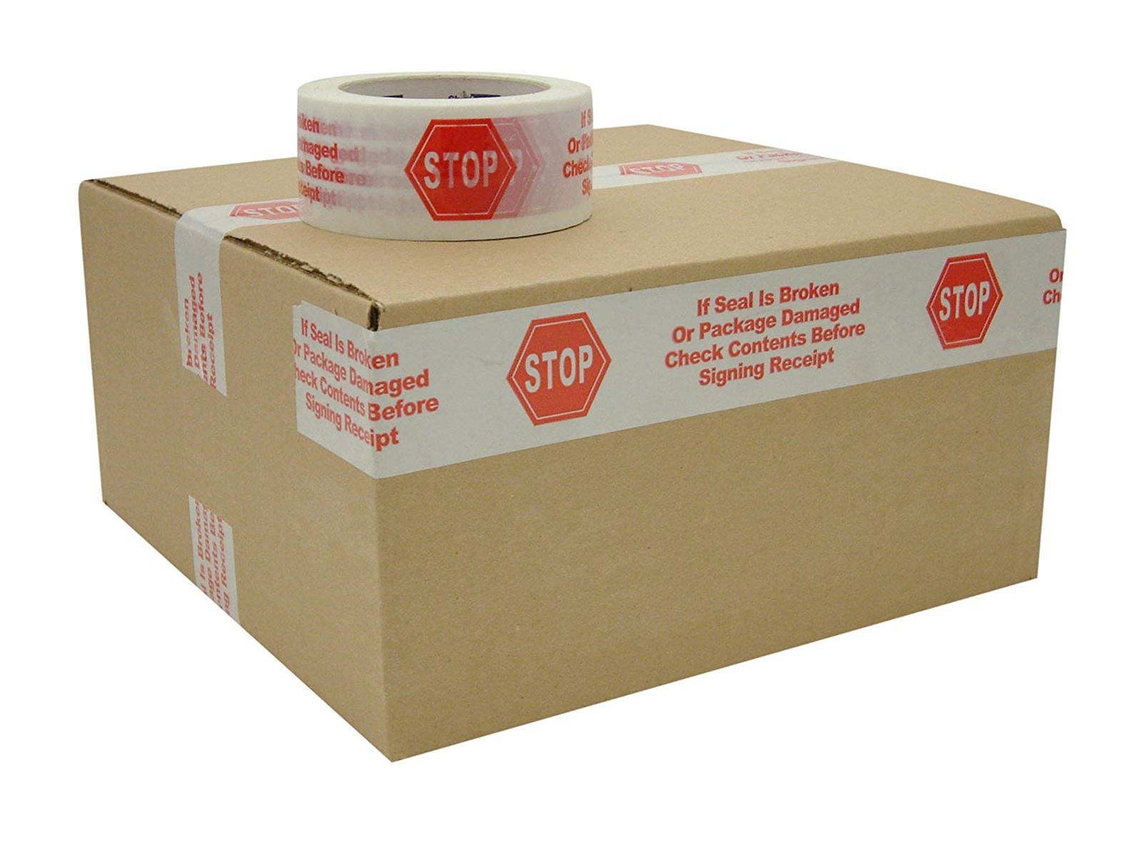 SECURITY CARTON SEALING TAPE.
HP240 STOP WHITE WITH RED
PRINT
48MM X 100M 36/CS
