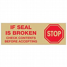 CARTON SEALING TAPE HAND HOT
MELT &quot;STOP CHECK CONTENTS&quot;
RED &amp; BLACK PRINT ON TAN
POLYPROPYLENE FILM, 3&quot; 110
YDS 2.2 MIL
24/CA