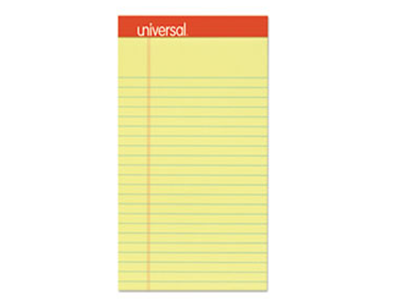 UNIVERSAL OFFICE PERFORATED
RULED WRITING PADS, NARROW
RULE 5 X 8, CANARY, 50 SHEETS,
1/DOZEN